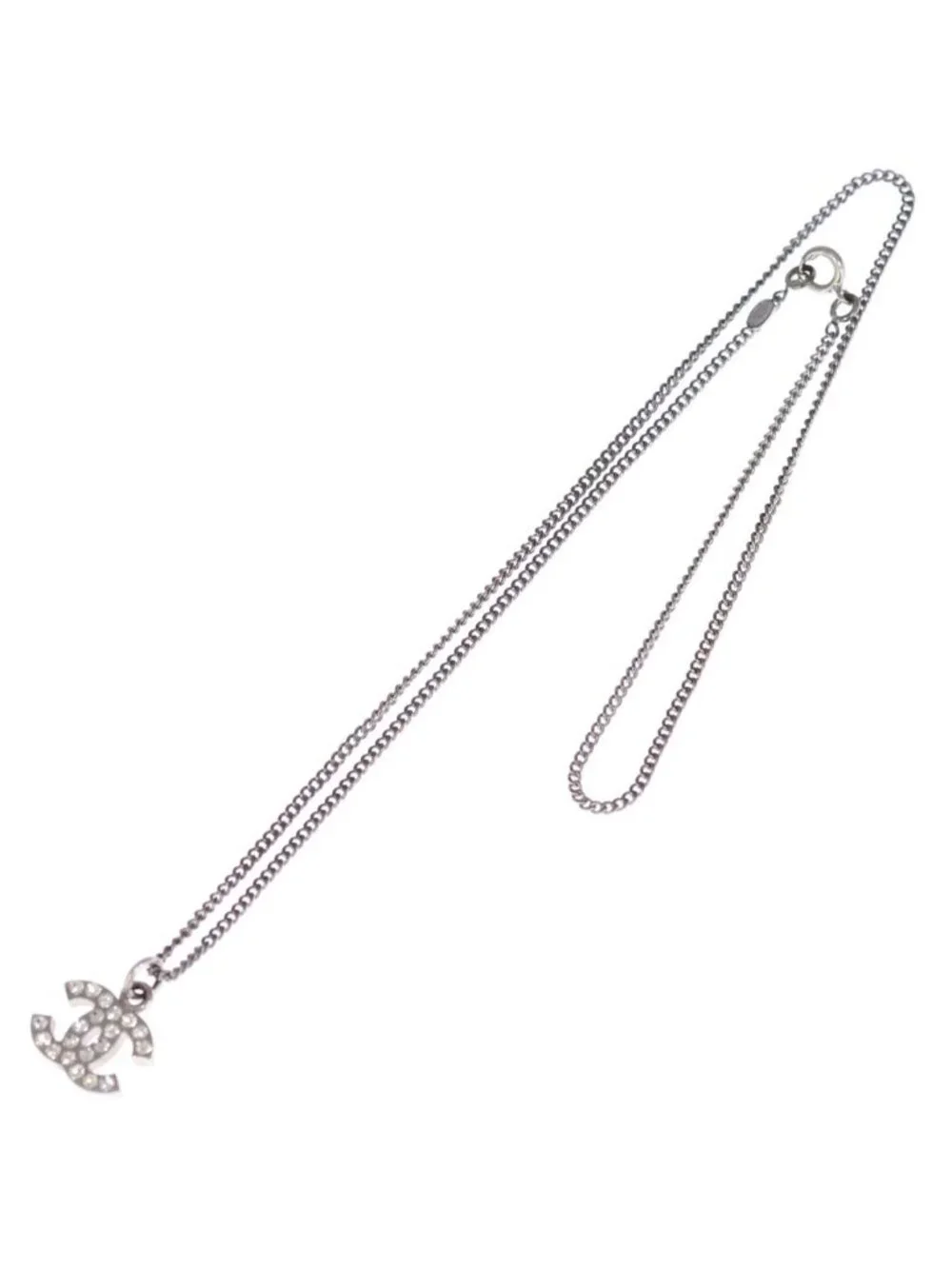 Chanel CC Logo Rhinestone Pendant Chain Silver